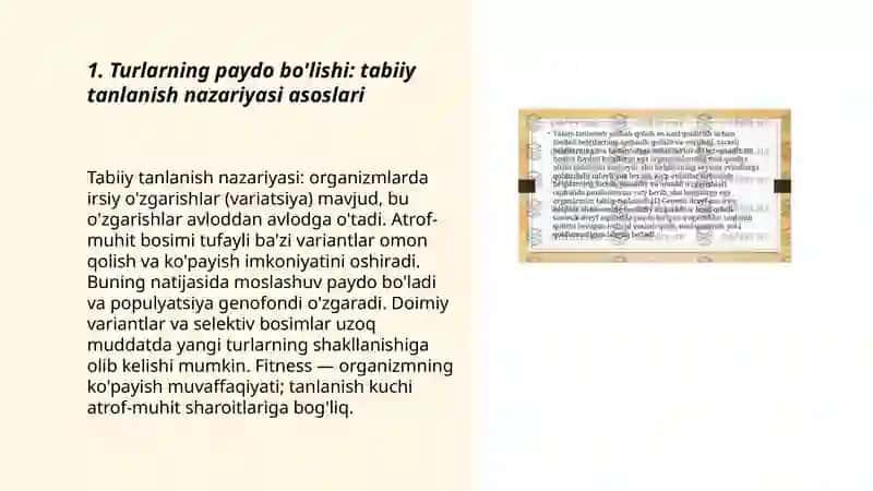 Turlarning paydo bo'lishi: tabiiy tanlanish va yangi turlarning shakllanishi 3