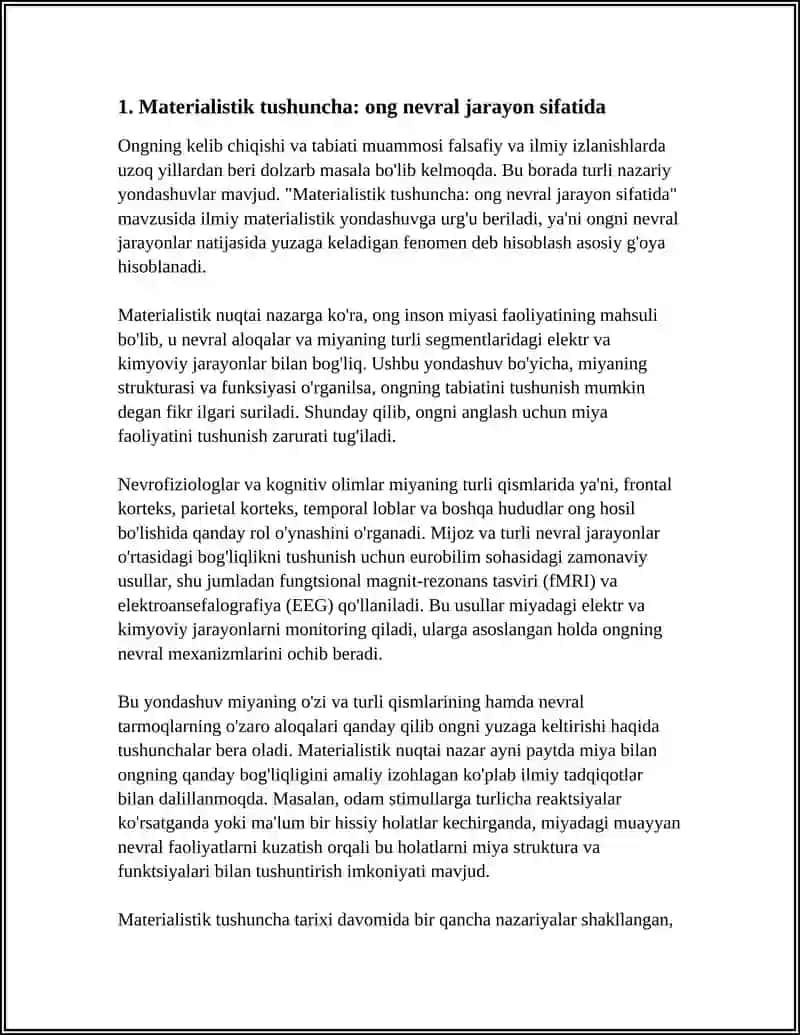 Materialistik tushuncha: ong nevral jarayon sifatida 3