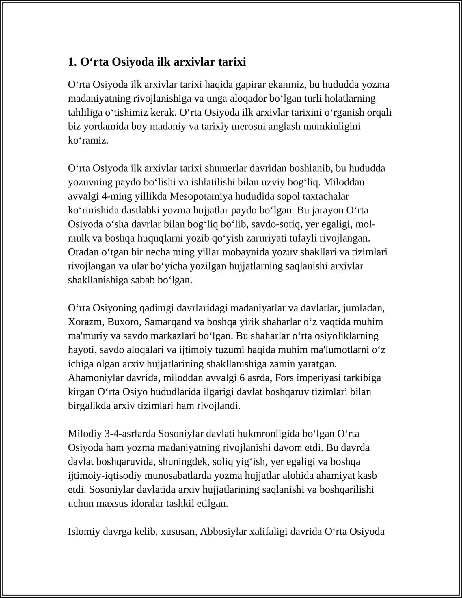 OʻRTA OSIYODA ARXIV ISHINING SHAKLLANISHI VA TARAQQIYOTINING ILK BOSQICHLARI 3