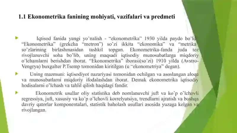 ЭКОНОМЕТРИКA ФАНИНИНГ МАҚСАДИ ВА ВАЗИФАЛАРИ 3