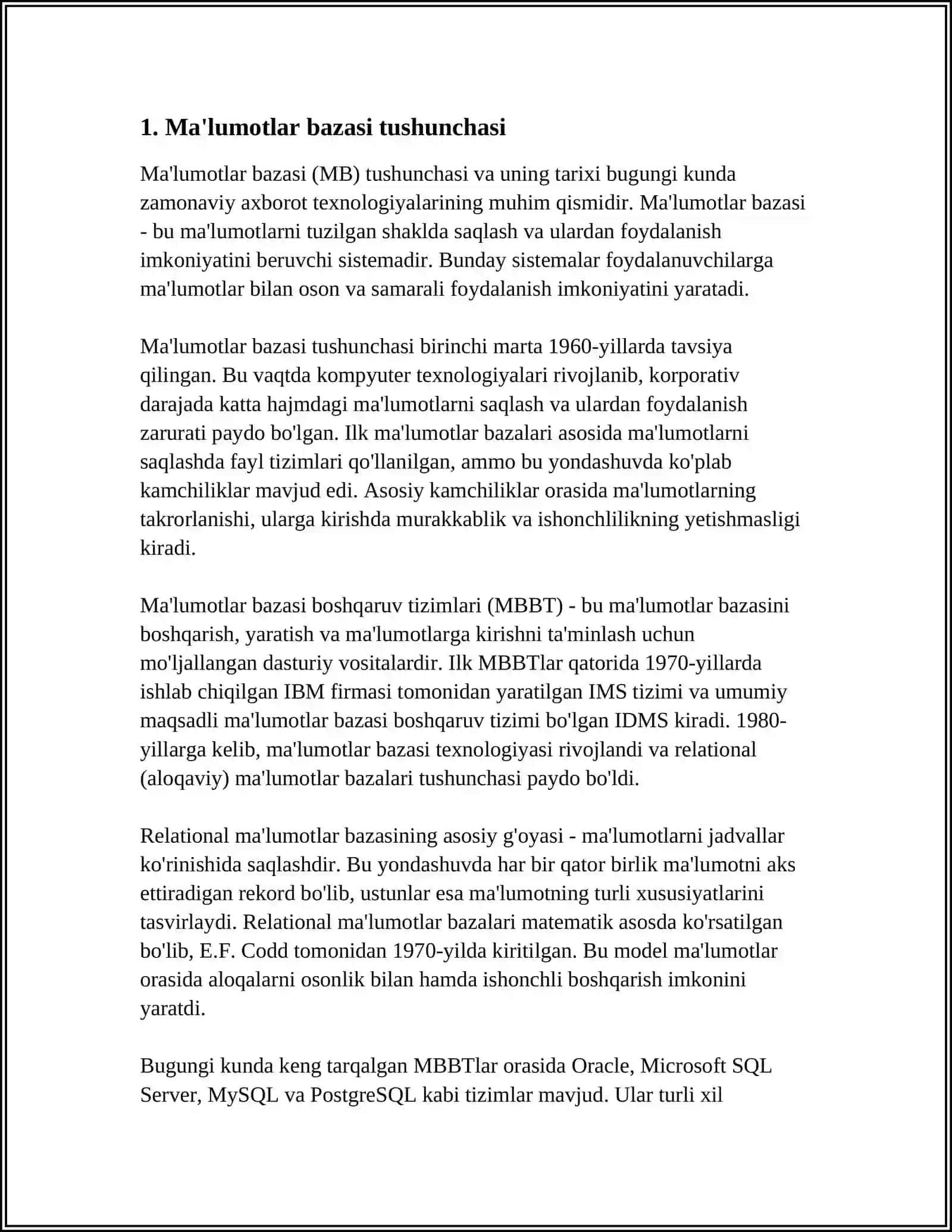 MALUMOTLAR BAZASI BILAN ISHLASH TEXNALOGIYALARI 3