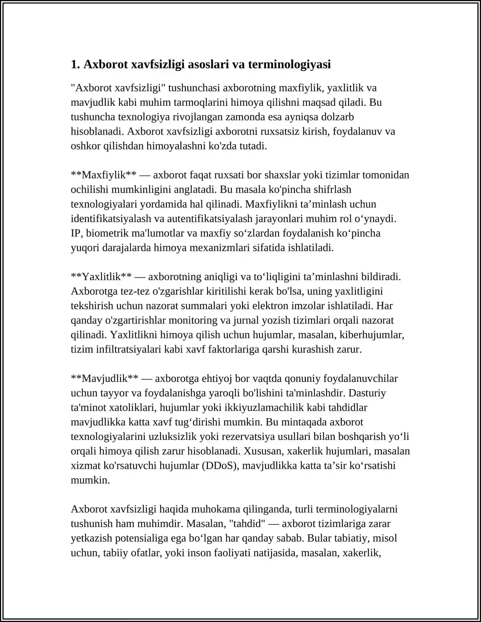 AXBOROT XAVFSIZLIGI VA AXBOROTLARNI HIMOYALASH 3