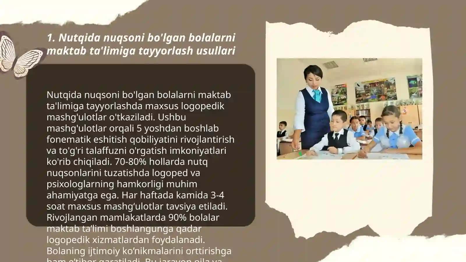 Nutqida nuqsoni bo'lgan bolalaming maktab ta limiga tayyorligini eksperimental tekshirish va tahlil etish. STEAM ta'lim texnologiyasini maktabgacha ta'limda qo'llash bo'yicha xorijiy tajriba, integratsion mashg'ulotlarni tashkil etish 3
