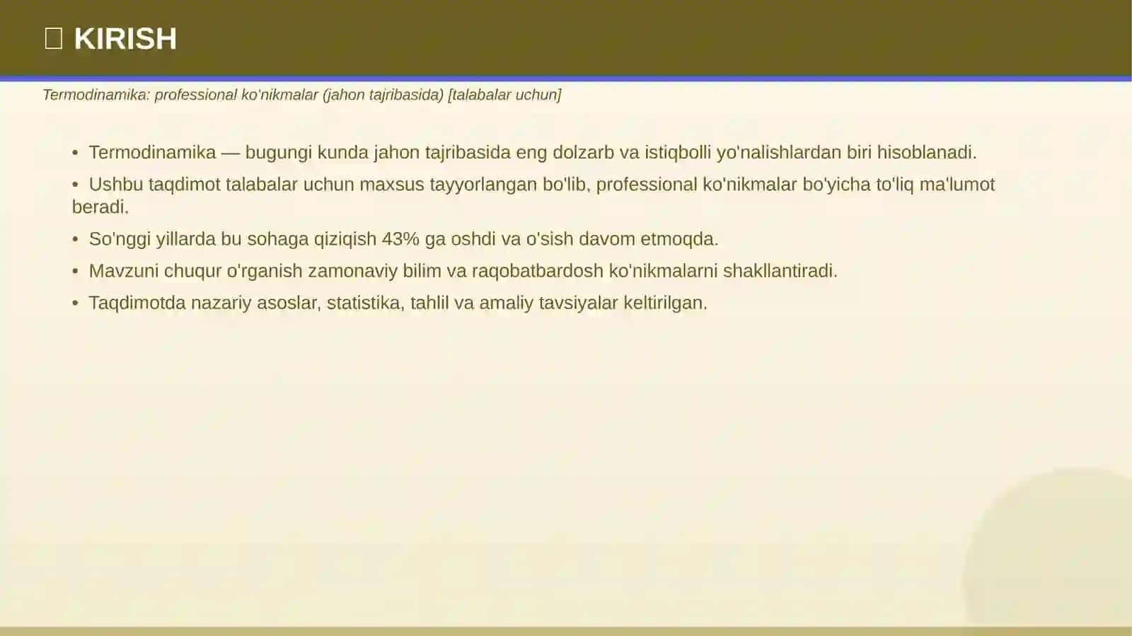 Termodinamika: professional ko'nikmalar 3