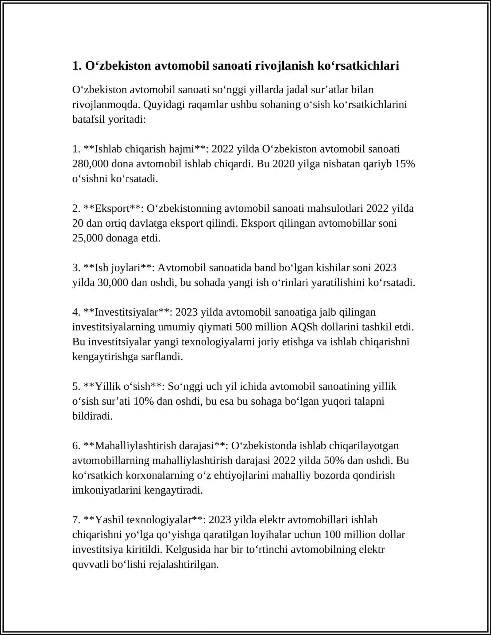 O‘zbekiston Respublikasida Avtomobillashtirish va Yo‘l Tarmoqlarining O‘sish Ko‘rsatkichlari 3