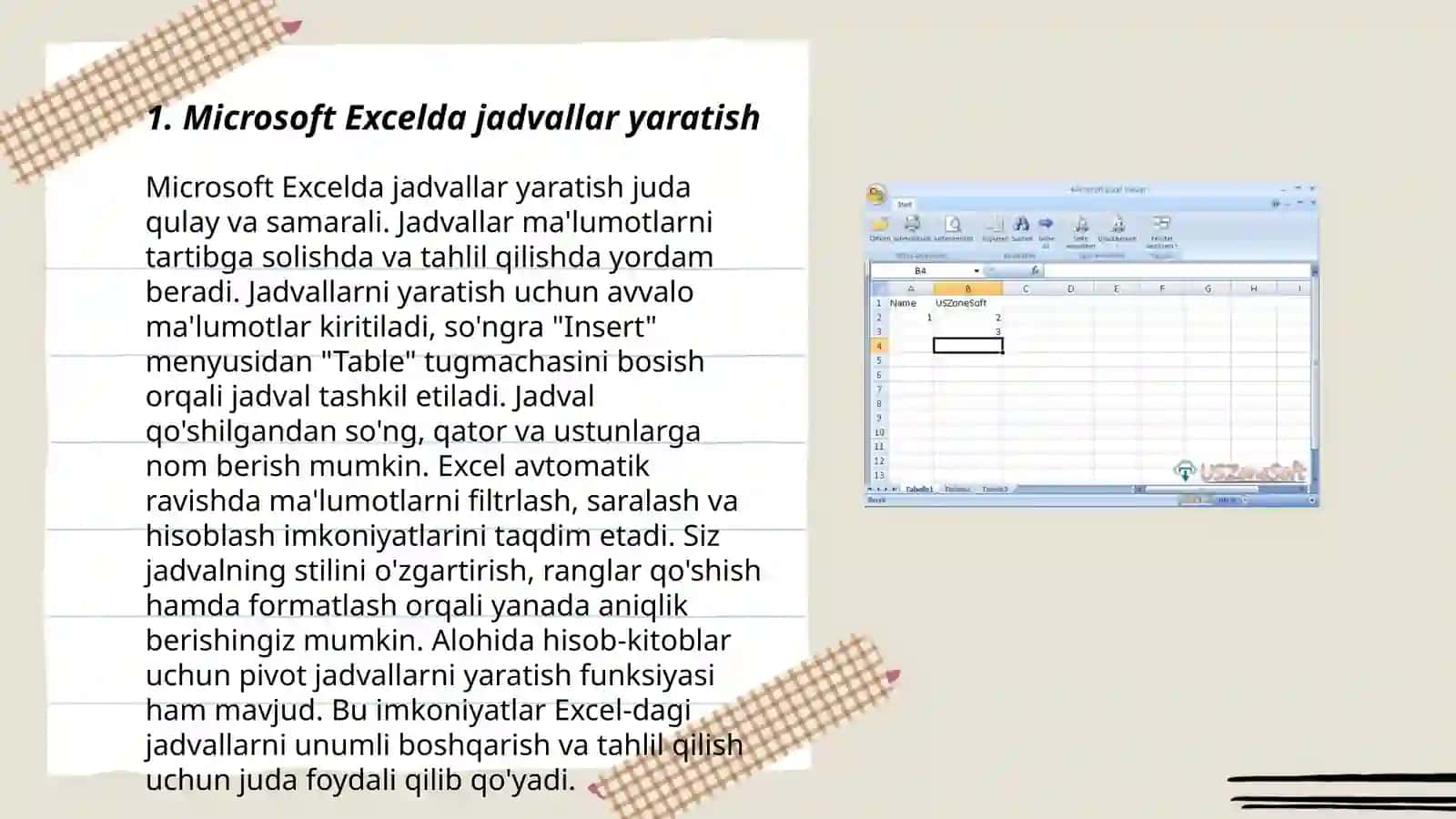 Microsoft Excelda jadvallar yaratish 3