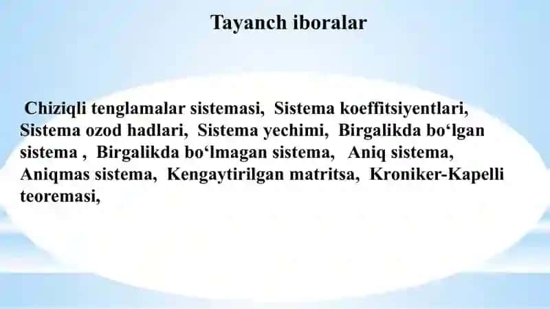 Chiziqli tenglamalar sistemalari. Chiziqli tenglamalar sistemasini yechishning GAUSS  usuli 3