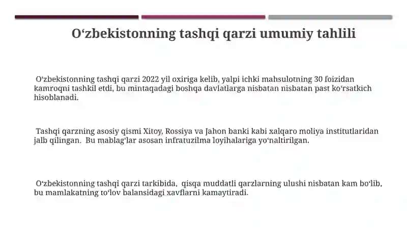 O’zbekiston respublikasi tashqi qarzi tahlili 3