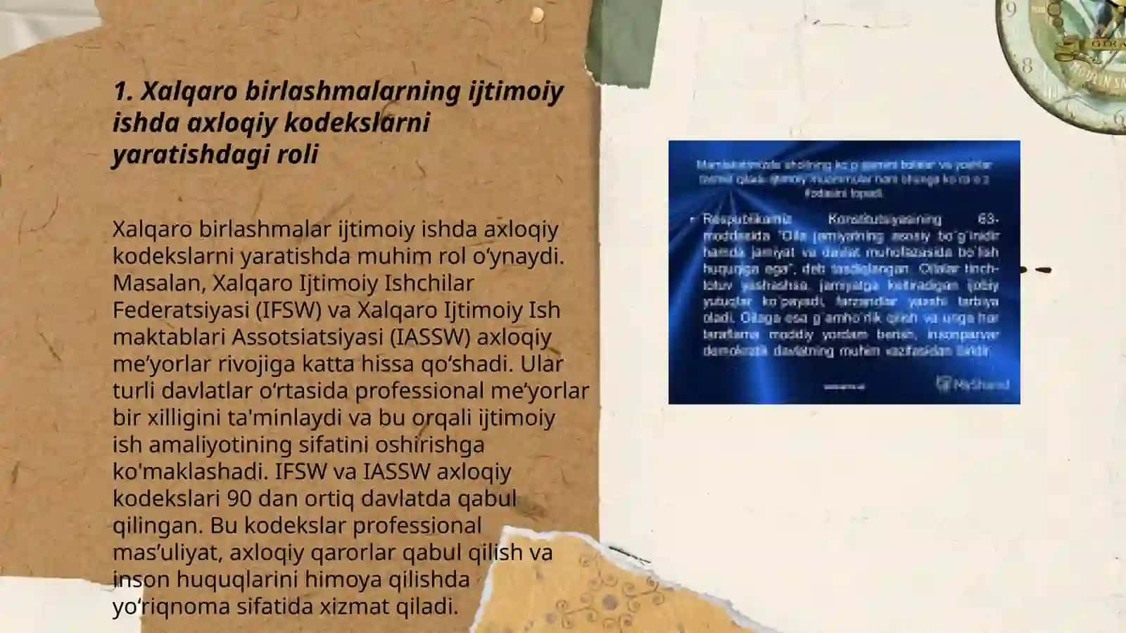 Ijtimoiy ish axloqiy kodekslarni tuzish va tasdiqlashda xalqaro birlashmalarning roli 3