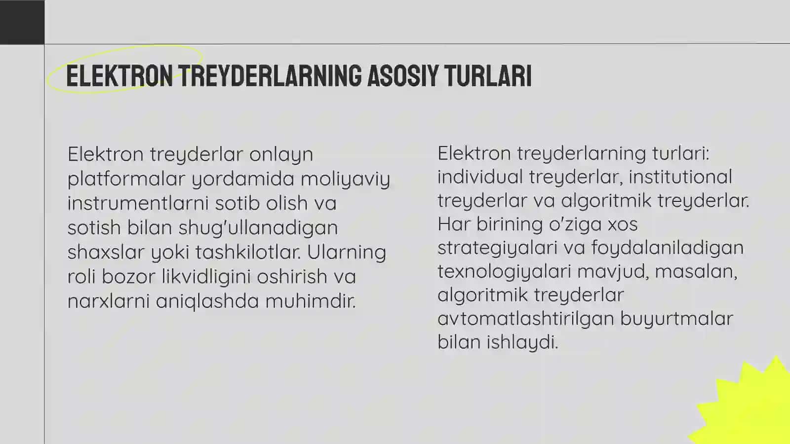 Elektron treyderlarning turlari 3