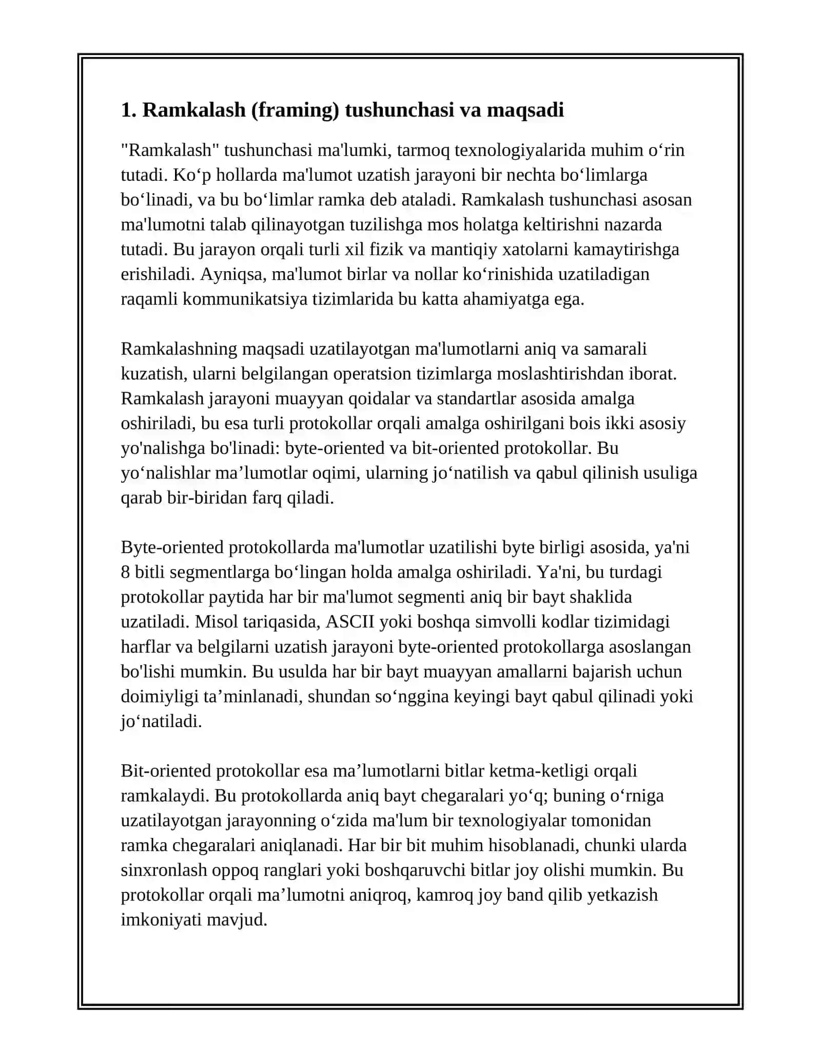 FRAMING BYTE-ORIENTED VA BIT-ORIENTED PROTOKOLLAR 3
