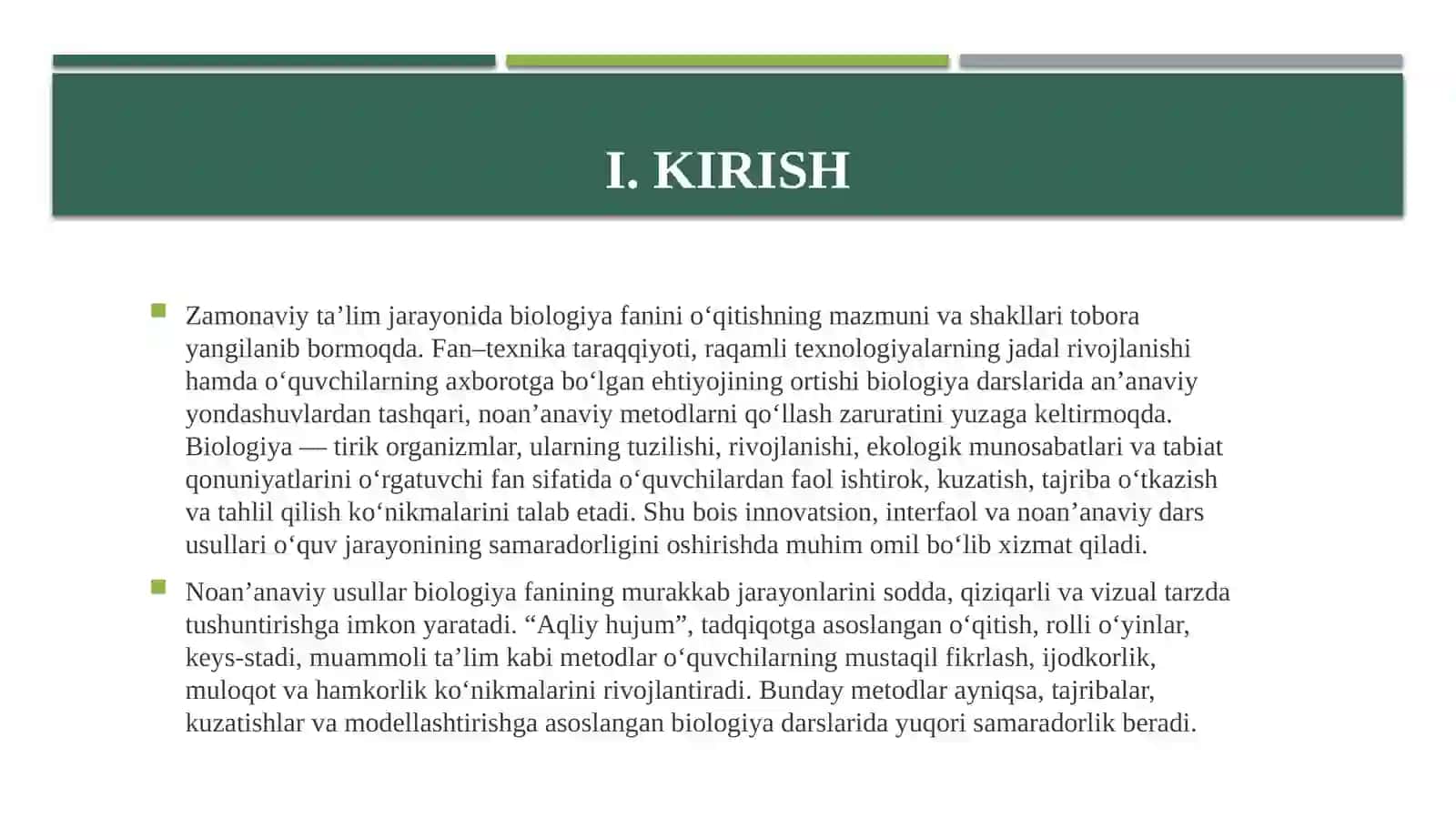 Biologiya fanini o‘qitishning noan’anaviy usullarini o‘rganash metodologiyasi 3