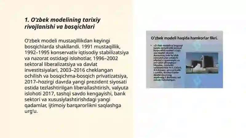 Bozor iqtisodiyotiga o'tishning ozbek modeli va uning xususiyatlari 3