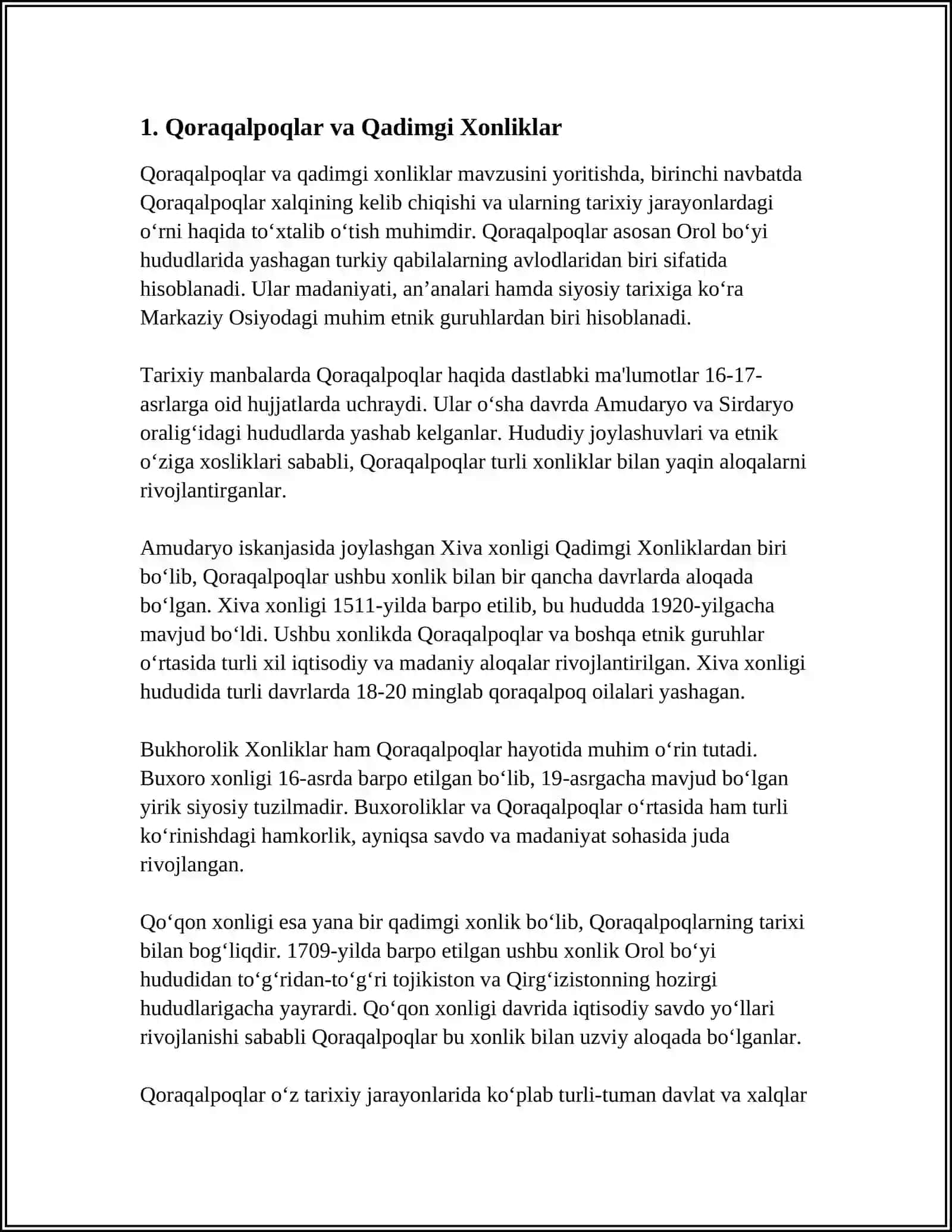 XONLIKLARNING TASHQI VA IQTISODIY VA SIYOSIY DIPLOMATIK ALOQALARI. QORAQALPOQLAR 3
