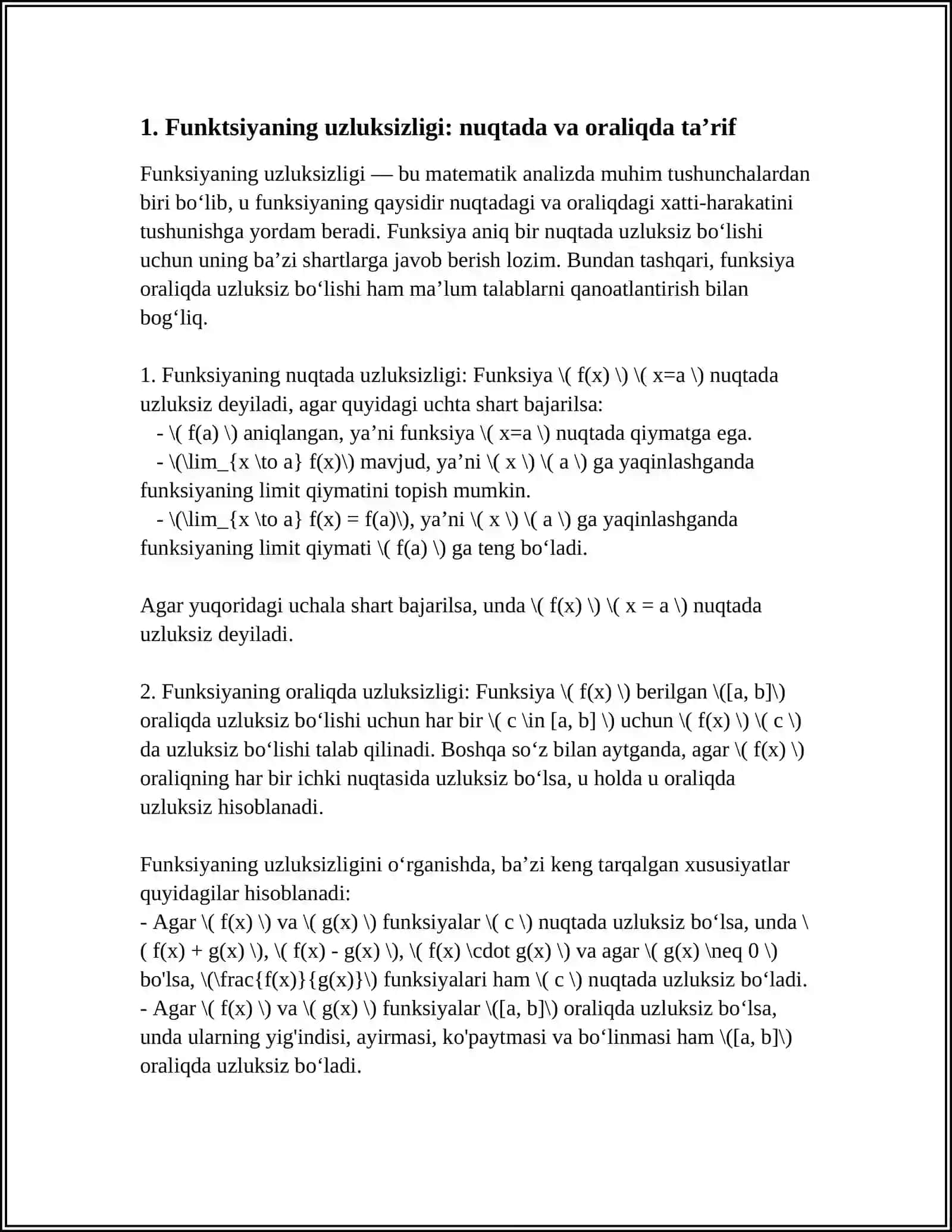 FUNKSIYANING UZLUKSIZLIGI VA UZULISH NUQTALARI 3