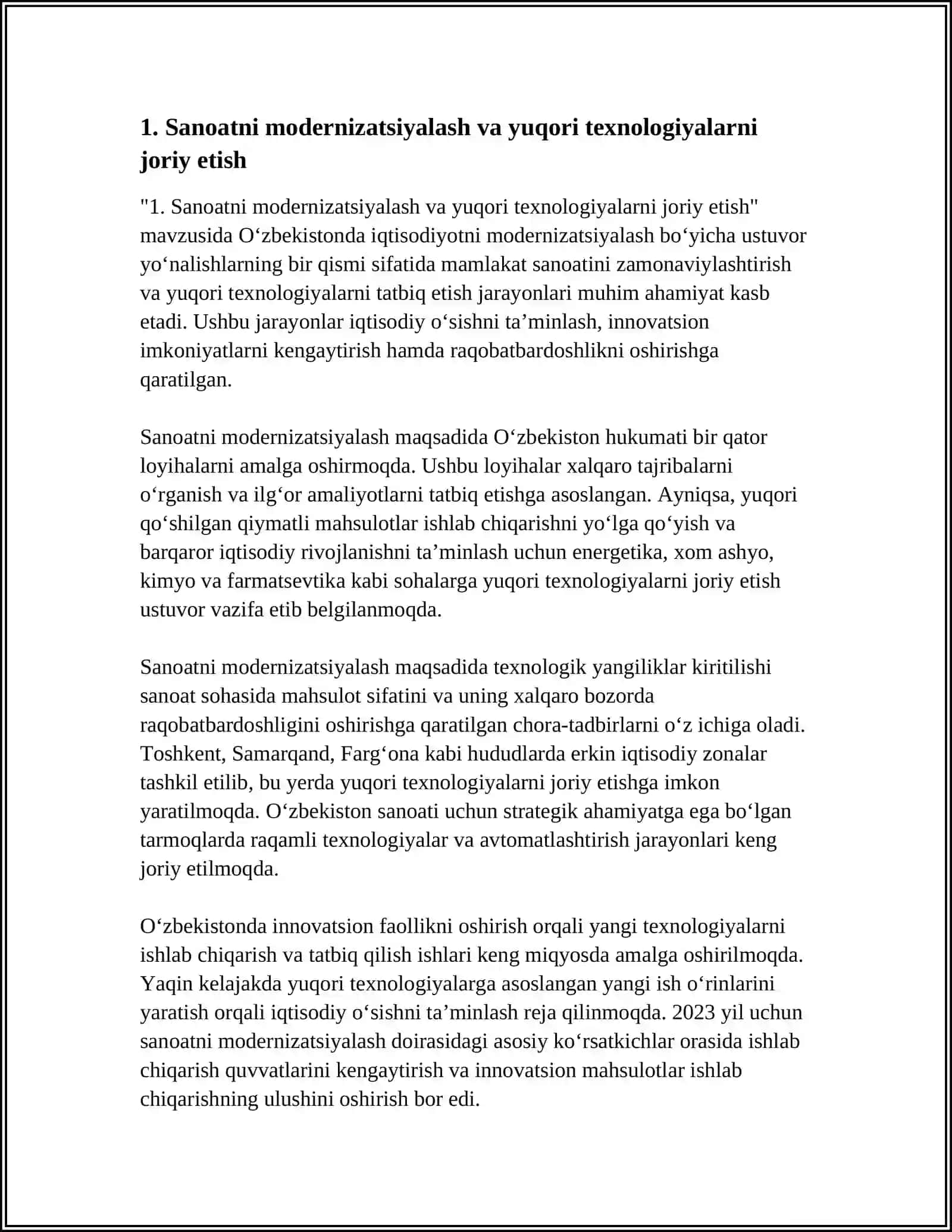O‘ZBEKISTONDA IQTISODIYOTNI MODERNIZATSIYALASHNING USTUVOR YO‘NALISHLARI 3