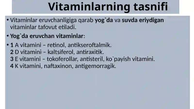 Toshkent Tibbiyot Akademiyasi 1-son Davolashishi fakulteti 107-B guruhi talabasi Umarov Bekzodning Tibbiy kimyo fanidan "Nasliya vitamin ozlar" mavzusida taqdimoti 3