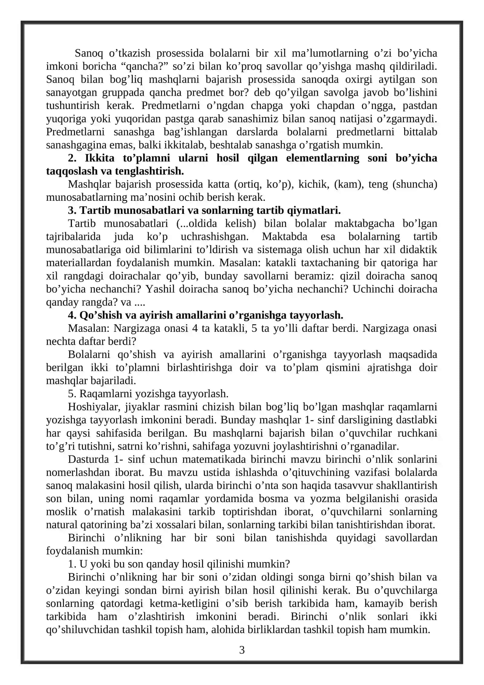 Butun nomanfiy sonlarni nomerlash va ular ustida arifmetik amallar bajarish boshlang’ich matematika kursi 3