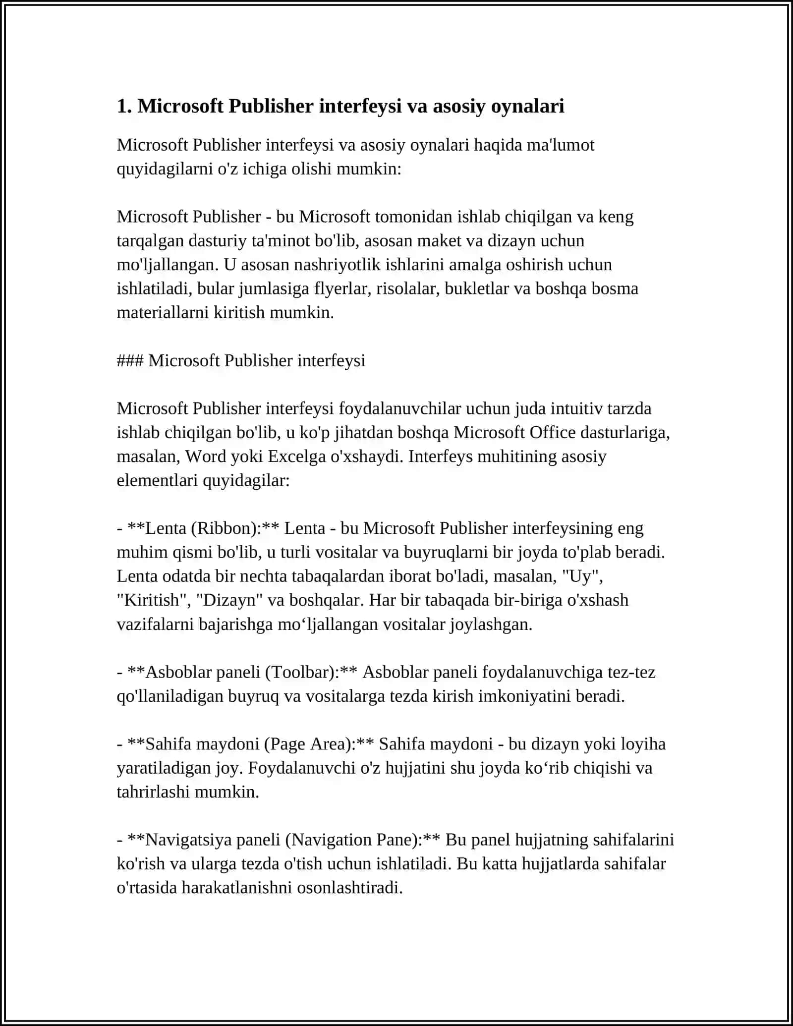 MICROSOFT PUBLISHER OYNALARI VA IMKONIYATLARI BILAN TANISHISH 3