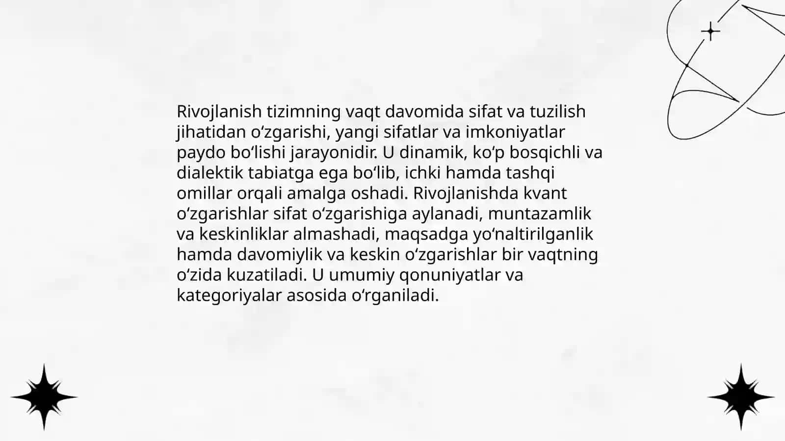 Rivojlanishning umumiy qonunlari va kategoriyalari Islombek Oripov 1M6 3