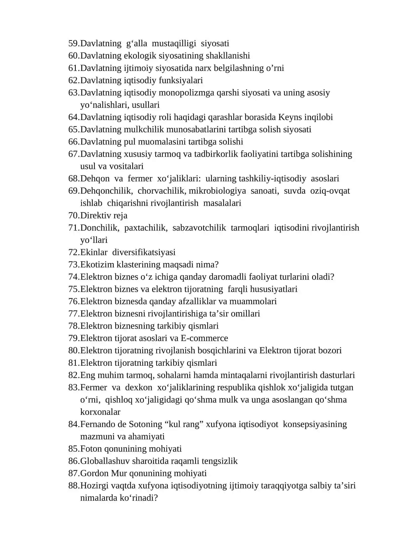 Iqtisodiyot (tarmoqlar va sohalar bo‘yicha) ta’lim yunalishi bitiruvchilarning Yakuniy davlat attestatsiya savollari 3