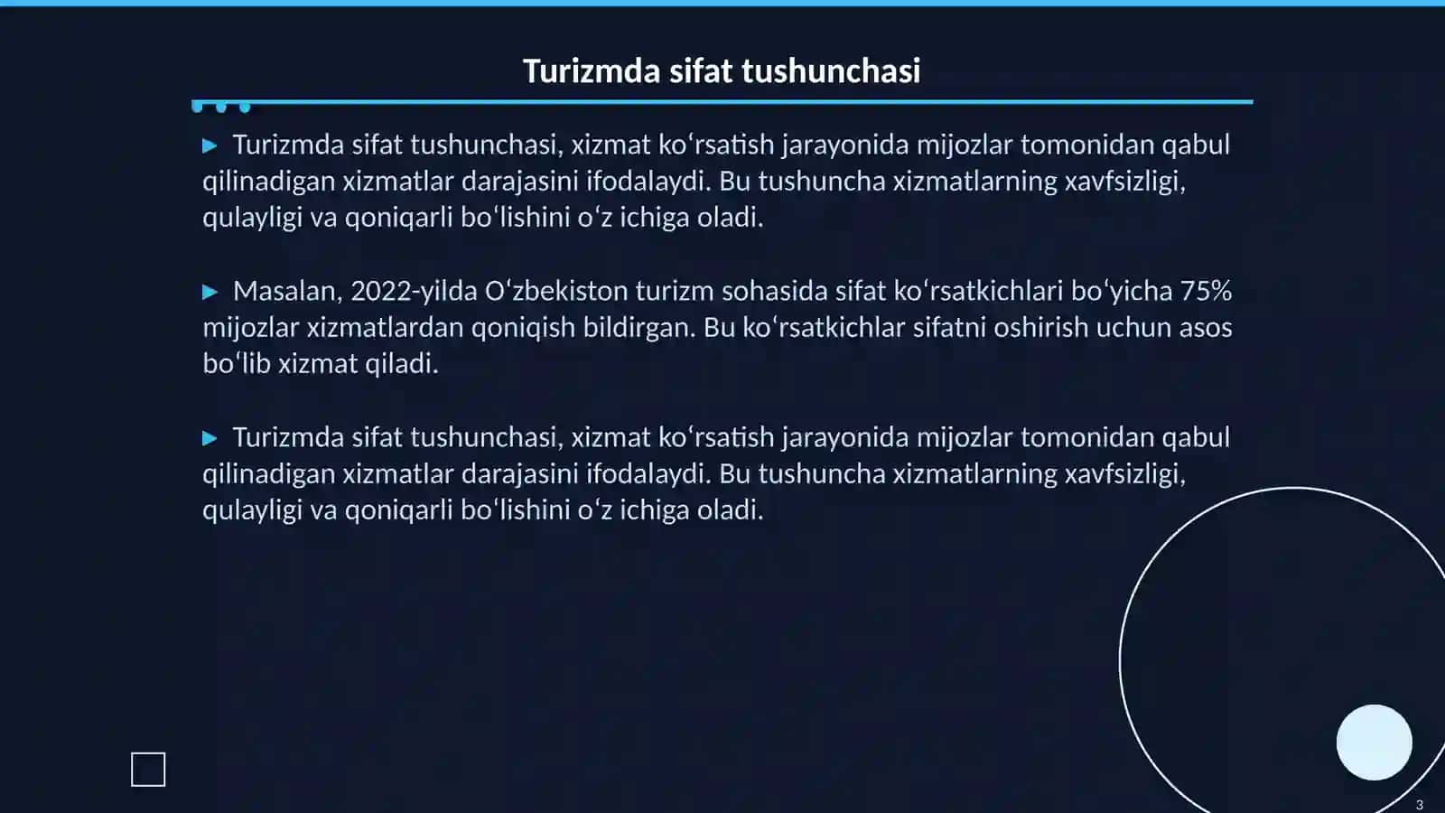 Turizm xizmatlarida sifat ko‘rsatkichlarini aniqlash mezonlari 3