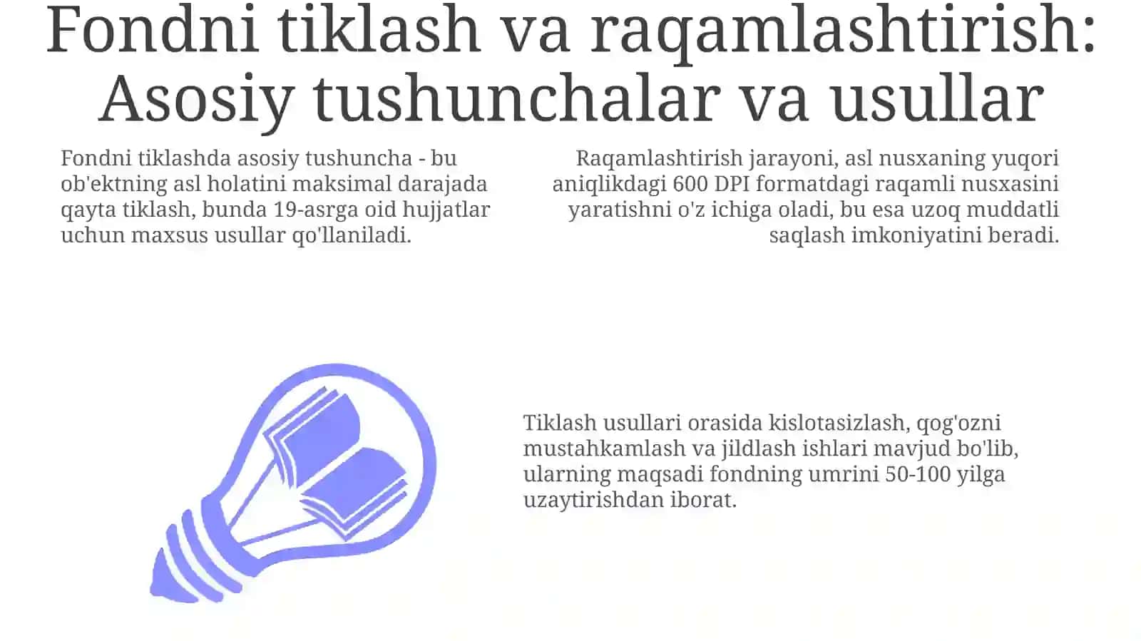 Fondni tiklash va raqamlashtirish: Asosiy yo'nalishlar 3