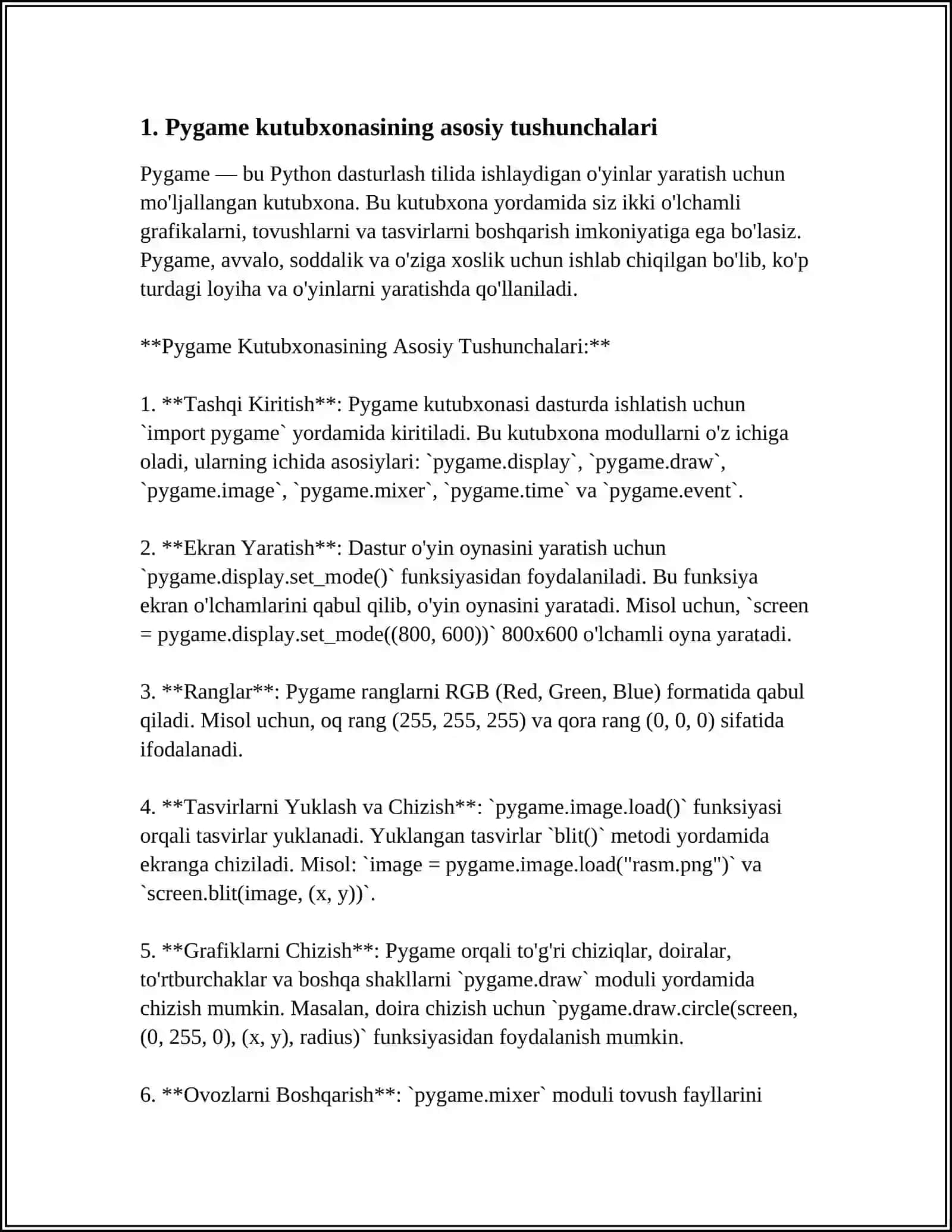 PYGAME VA PYGAME KUTUBXONASI 3