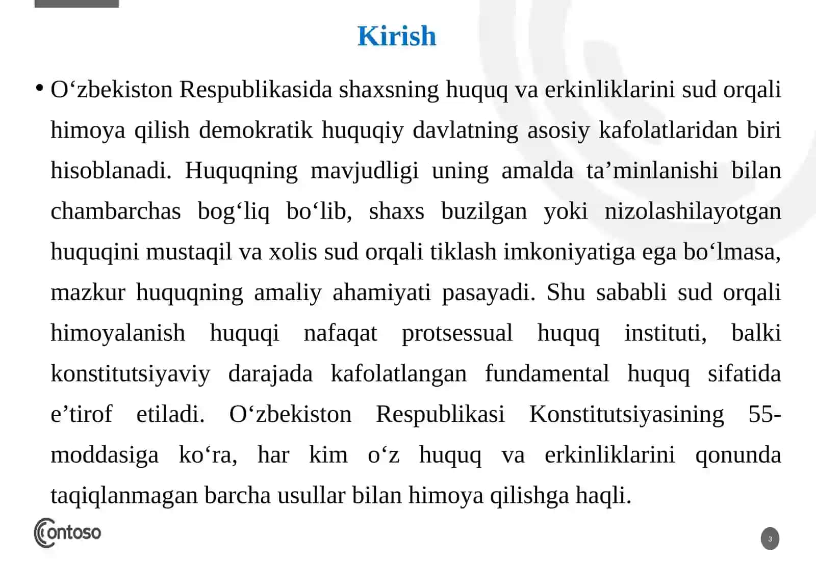 Sud orqali himoyalanish huquqi va sudga murojaat qilish shakllari. 3