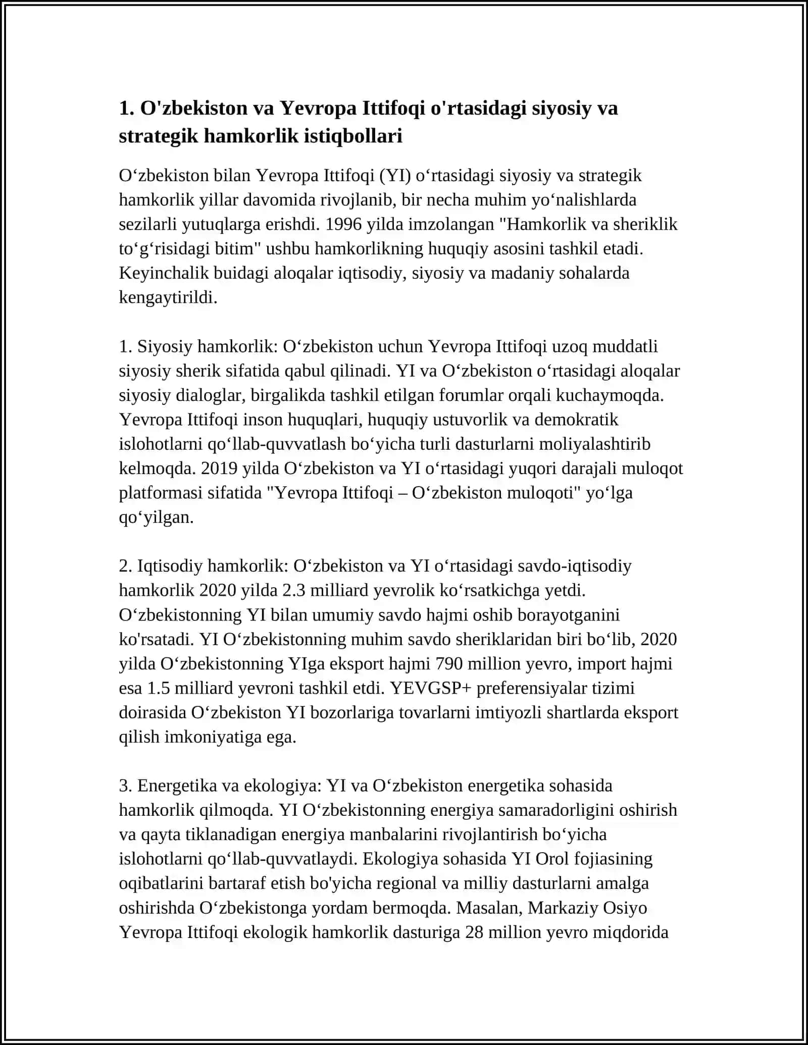 O'ZBEKISTON VA YEVROPA ITIFOQI O'RTASIDAGI HAMKORLIK ISTIQBOLARI 3