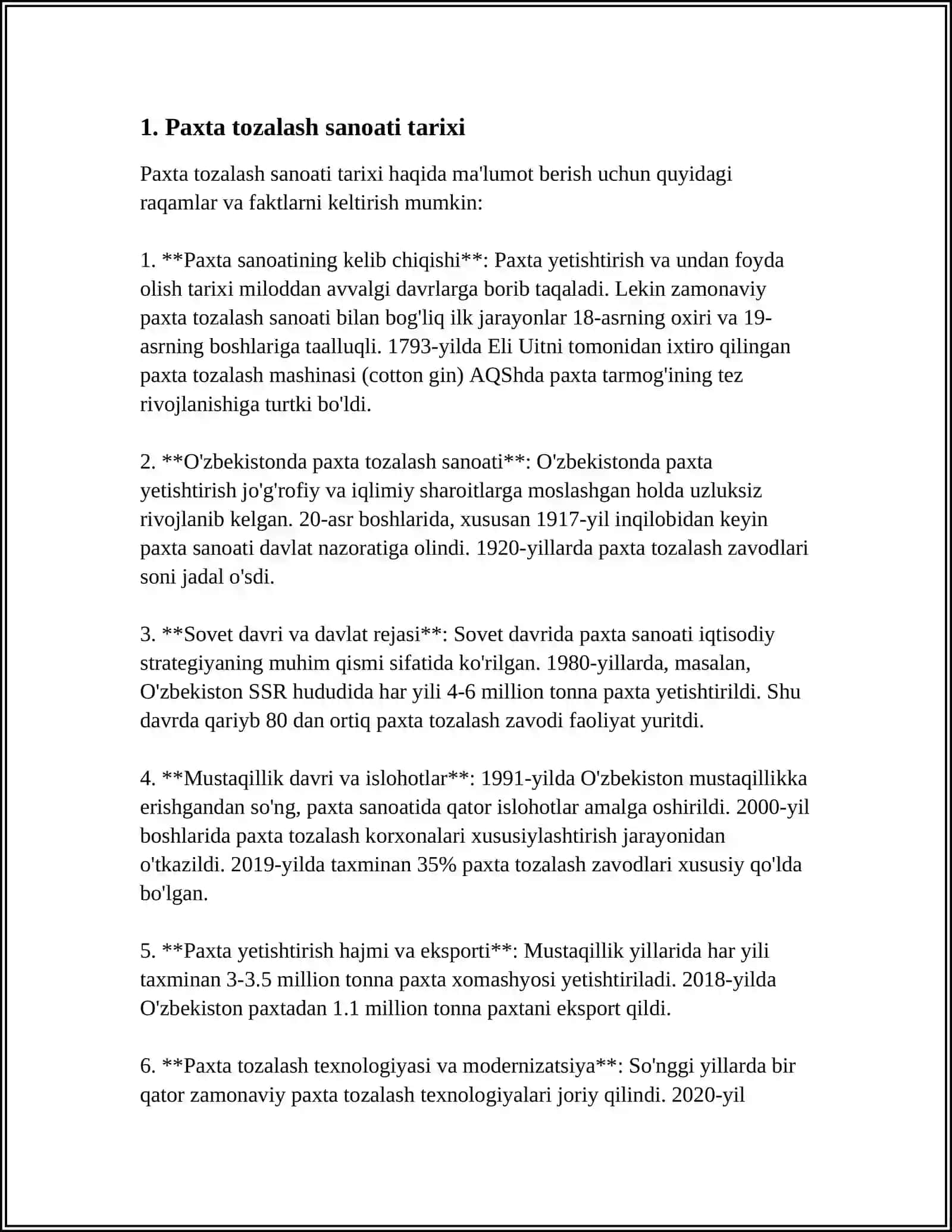 PAXTA TOZALASH SANOATI HAQIDA UMUMIY MAʼLUMOTLAR 3