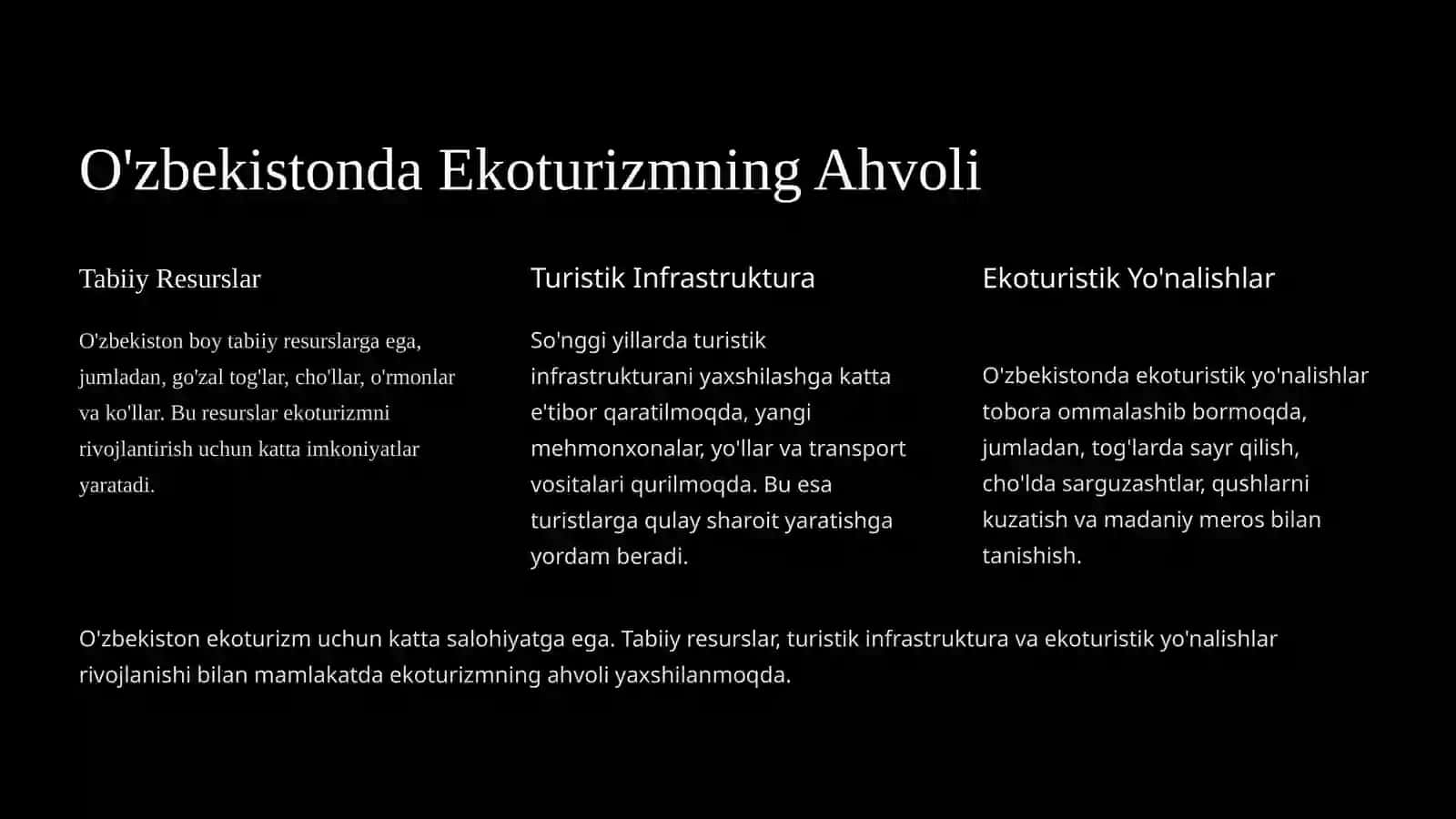 Ekоlоgik Turizm Yo'nаlishidа Tаshrif Buyurgаn Turistlаrgа Хizmаt Ko'rsаtish Hаjmini Tahlil Qilish 3