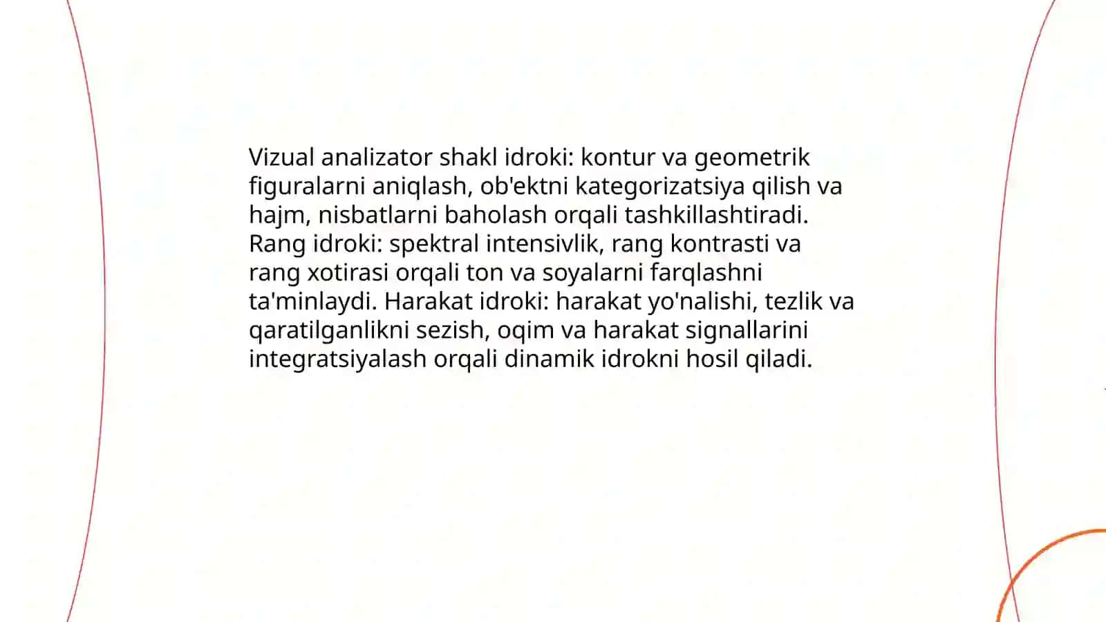 Etakchi analizatorlarga ko'ra sensor perseptiv jarayonlar turlari 3