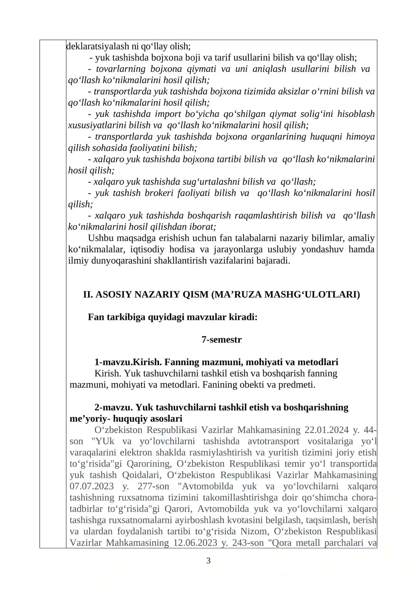 Yuk tashuvchilarni tashkil etish va boshqarish 3