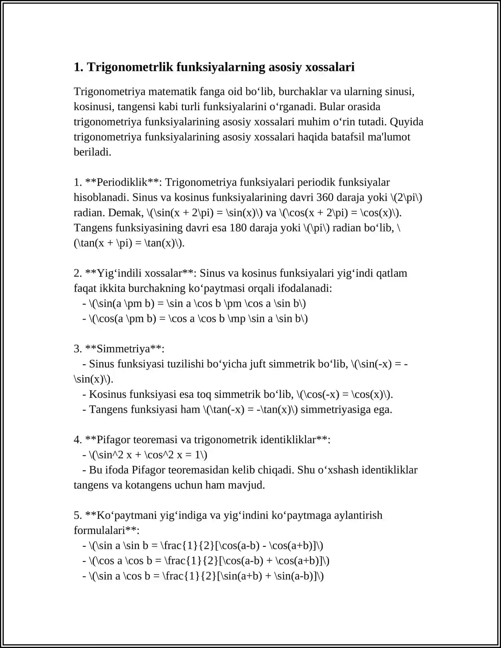 TRIGANOMETRIK RATSIONAL VA BAZI IRRATSIONAL FUNKSIYALARNI INTEGRALLASH 3