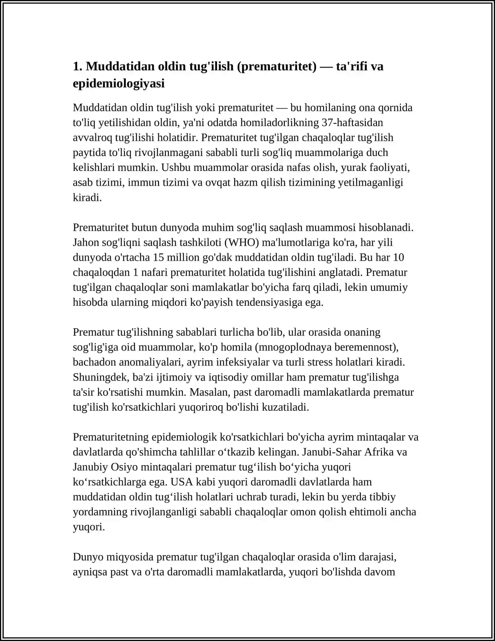 HOMILADORLIK MUDDATIGA YETMASLIGI VA MUDDATIDAN O’TIB KETISHI. ETIOPATOGENEZI, TASNIFI, KLINIKASI, TASHXISLASH. TUG'RUQ INDUKSIYASI. HOMILA QOG'ONOQ PARDASINING MUDDATIDAN OLDIN YORILISHI 3