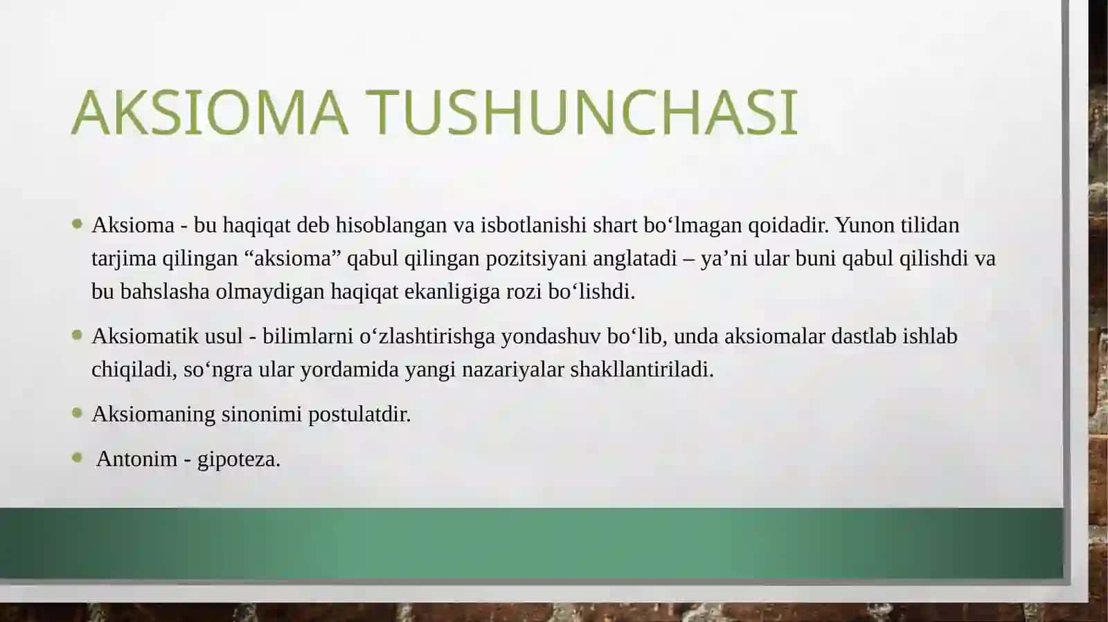 Grammatik nazariyalar (Aksiomalar) 3