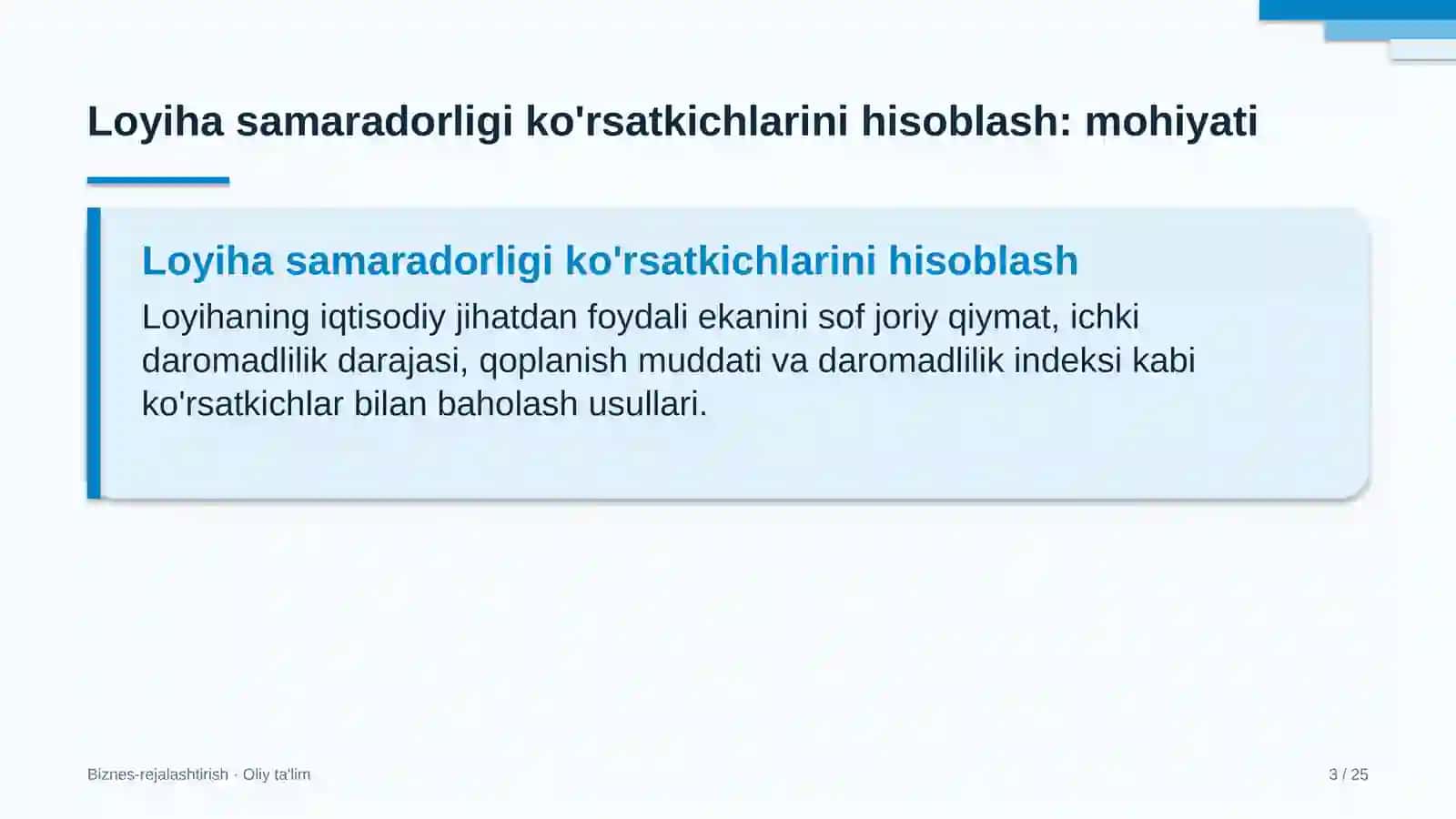 tog' chang'i majmualarida loyiha samaradorligi ko'rsatkichlarini hisoblash 5401 3