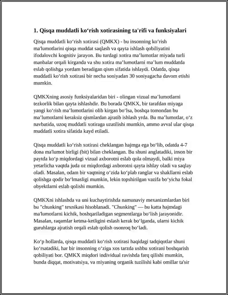 QISQA MUDDATLI KO‘RISH XOTIRASINI O‘RGANISH 3