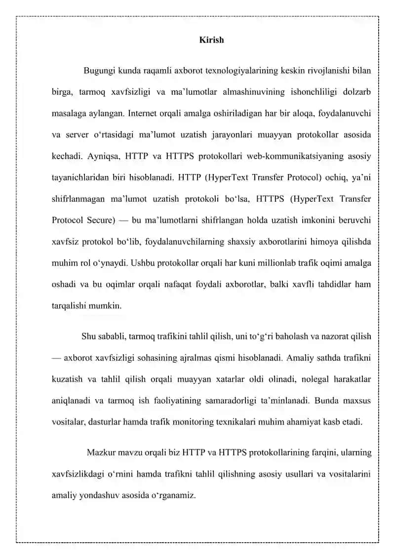 Trafikni tahlil qilish usullari. HTTP va HTTPS 3