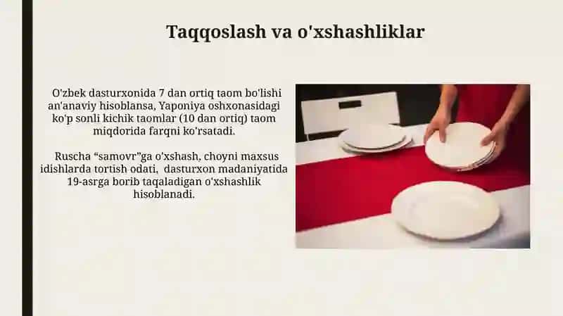 Dasturxon tuzash san'ati yuzasidan boshqa xalqlar bilan qiyoslab o'rganish 3
