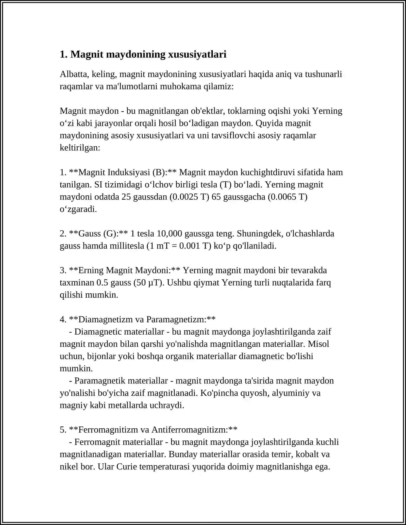 MAGNIT MAYDONI, MODDALAMNI MAGNITLANISHI. DIA, PARA, FERROMAGNETIKLAR. MAGNIT XOTIRA VA UNDAN FOYDALANISH 3