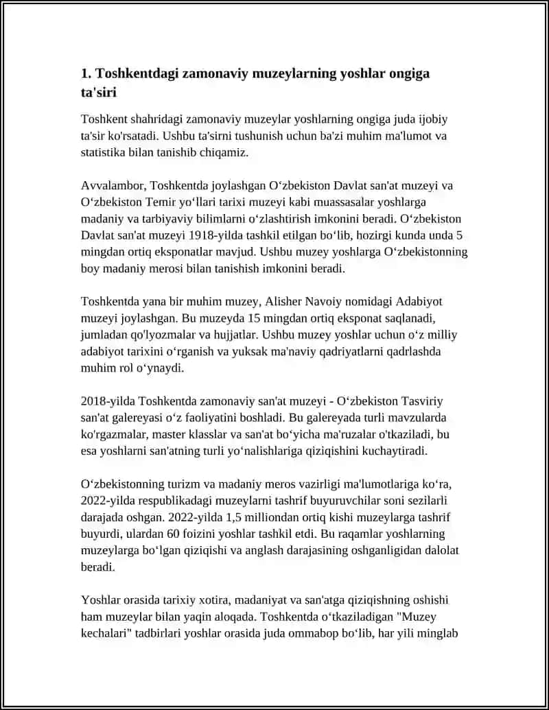 TOSHKENTDAGI ZAMONAVIY MUZEYLAR YOSHLAR NIGOHIDA 3