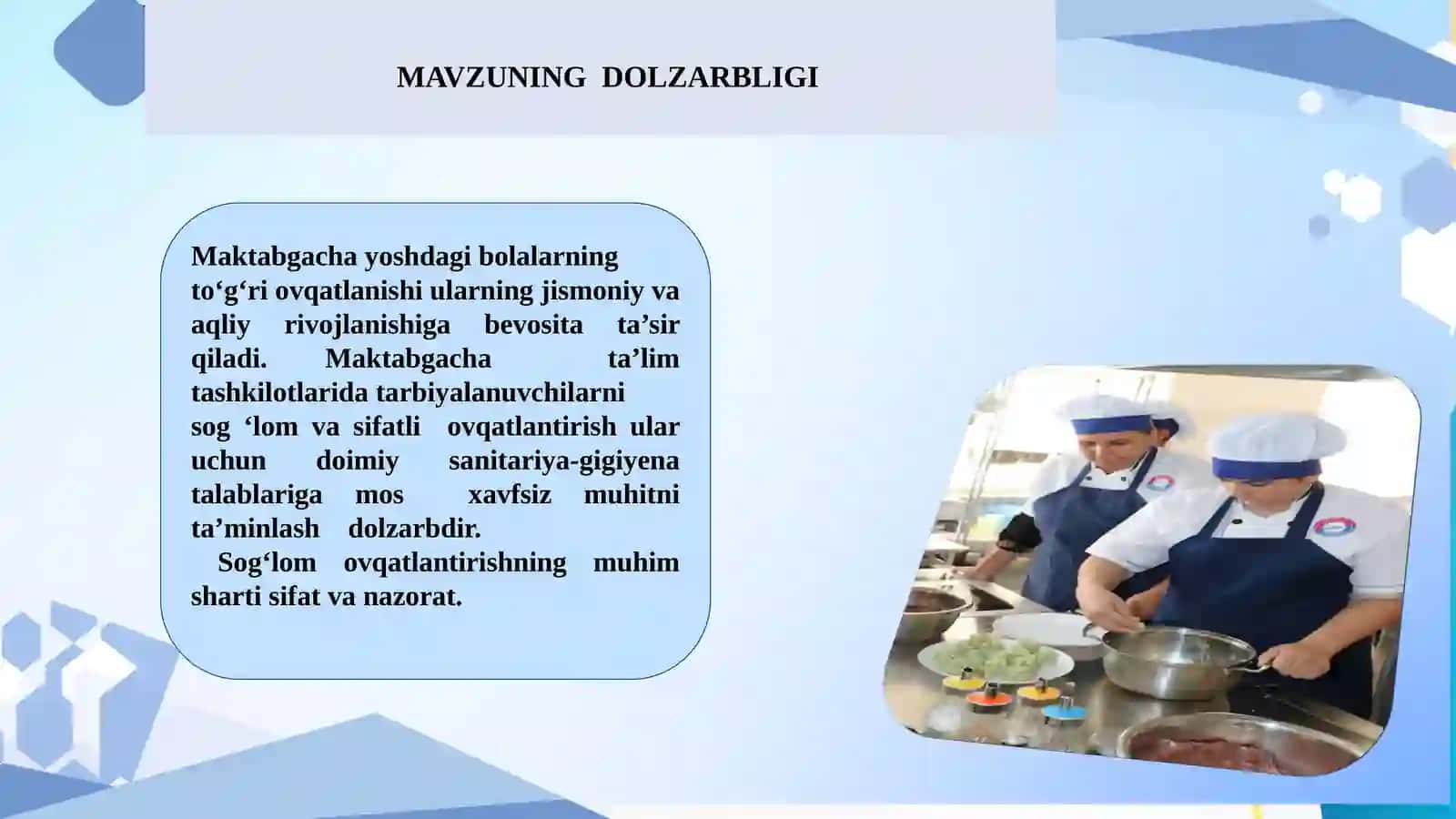 MAKTABGACHA TA’LIM TASHKILOTLARIDA TAYYOR OVQATLARGA ORGANOLEPTIK BAHO BERISH 3