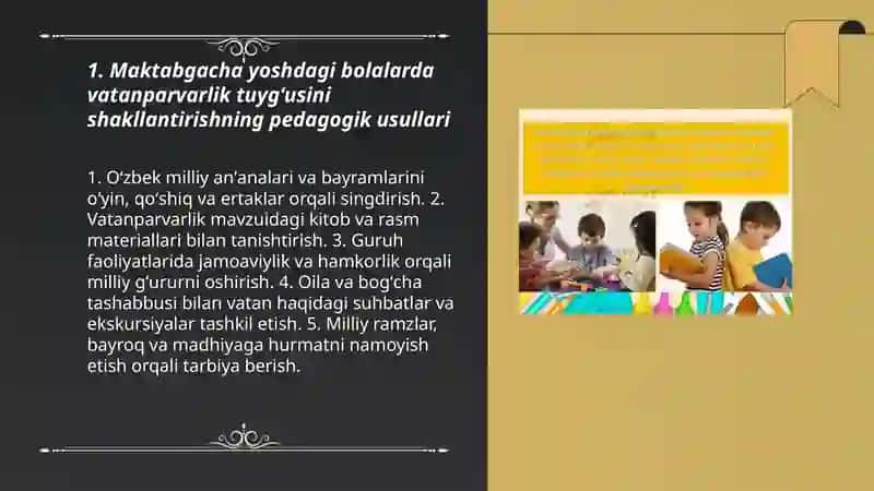 Maktabgacha yoshdagi bolalarning maʼnaviy va axloqiy tarbiyasida vatanparvarlik, insonparvarlik his-tuygʻularini shakllantirish 3