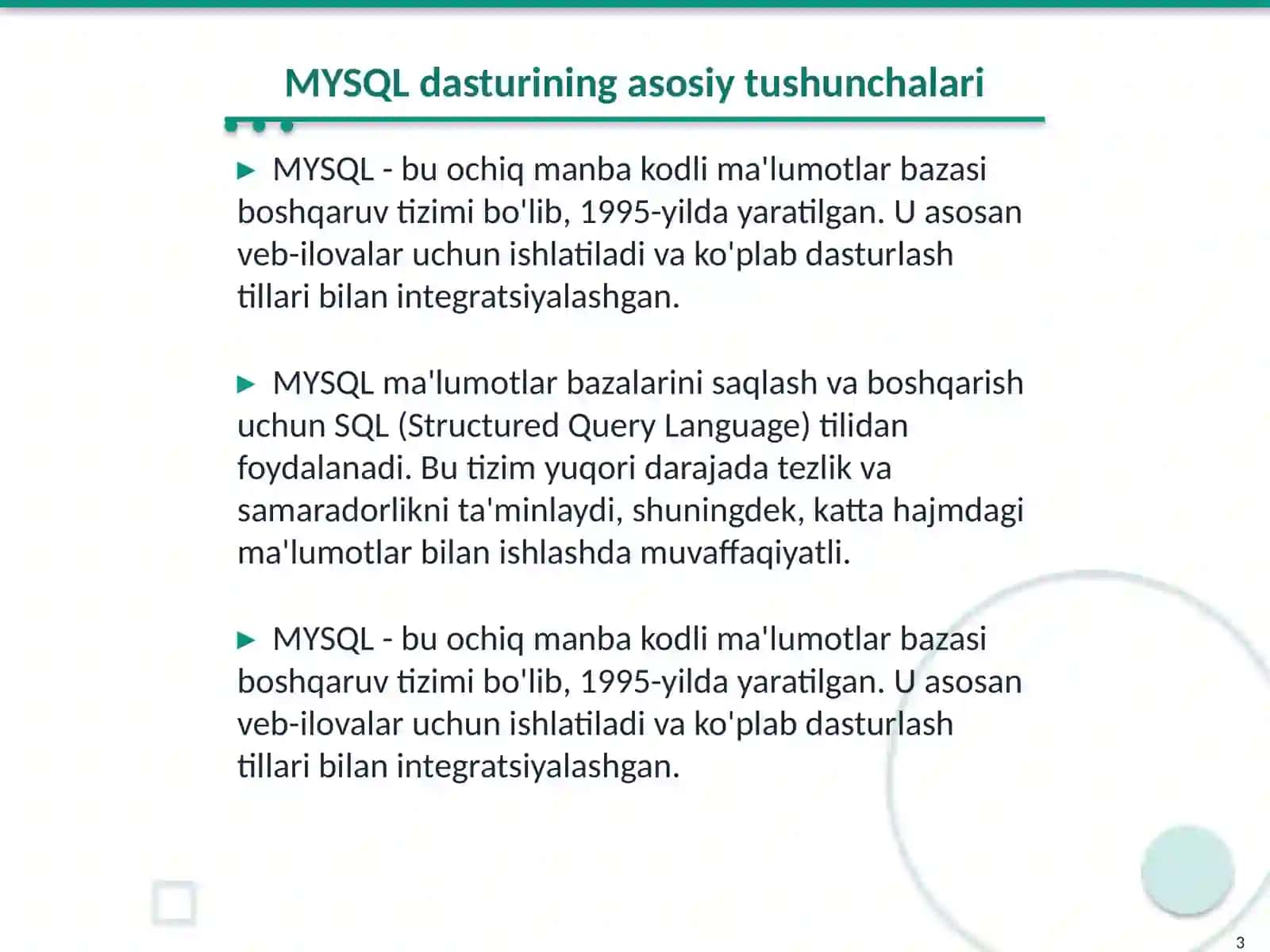 MySQL dasturi yordamida ma'lumotlar bazasini yaratish 3