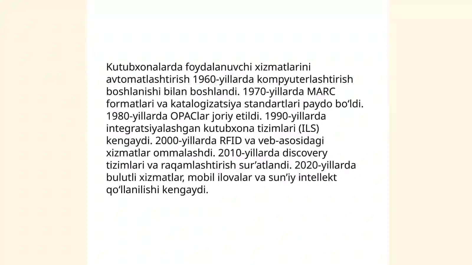 Kutubxonalarda foydalanuvch xizmatlarini avtomatlashtirish 3