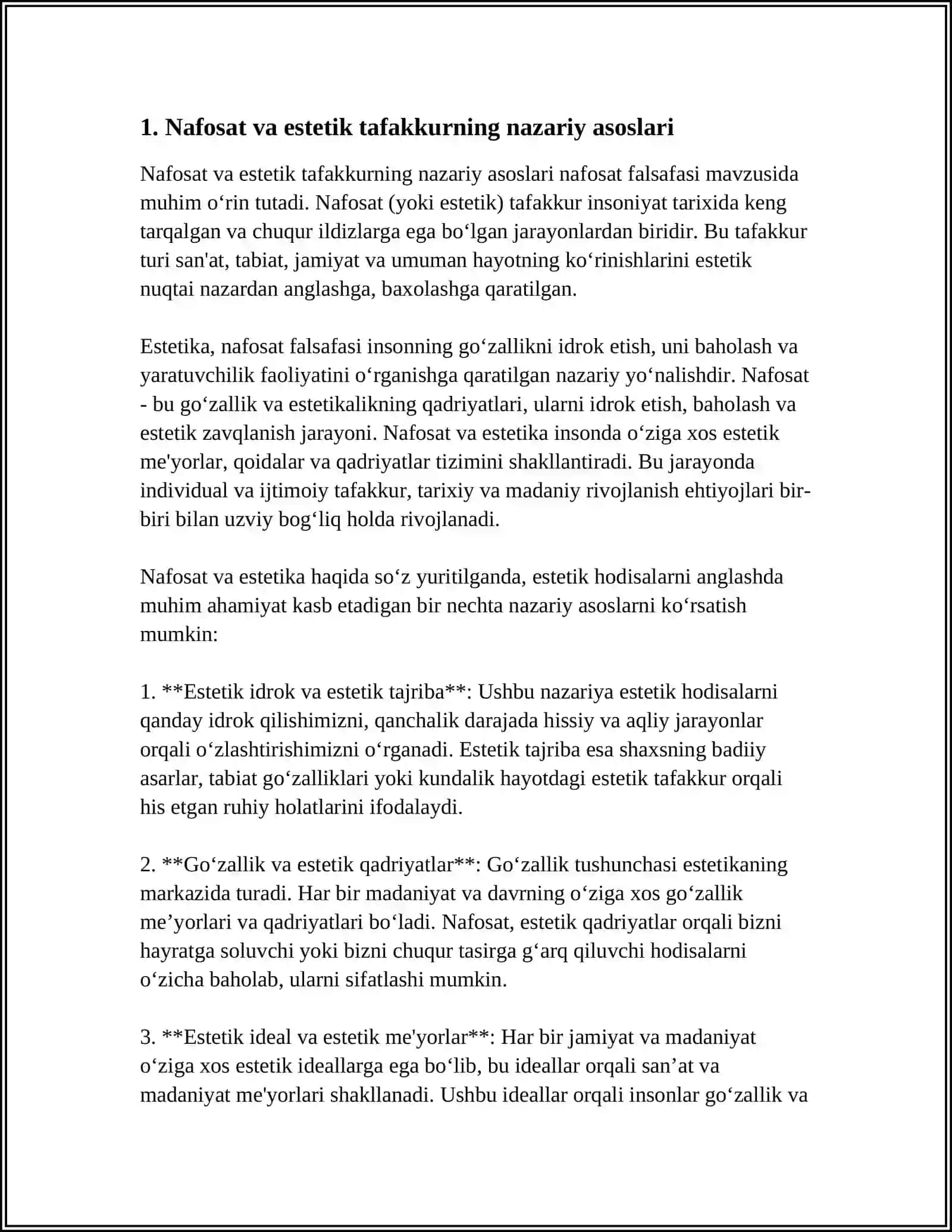 ESTETIKA - NAFOSAT FALSAFASI MAVZUSI 3