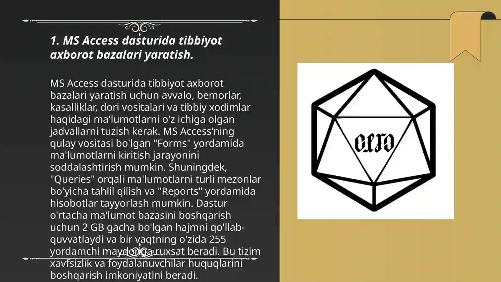 Tibbiyot axborot tizimlari.MS Access dasturiy taminotidan foydalanish 3