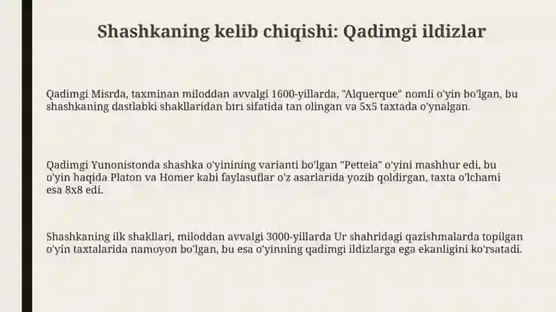 Shashka oʻyining kelib chiqishi tarixi va rivojlanish bosqichlari 3
